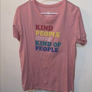 Pink Tee with Colorful Kind People Text